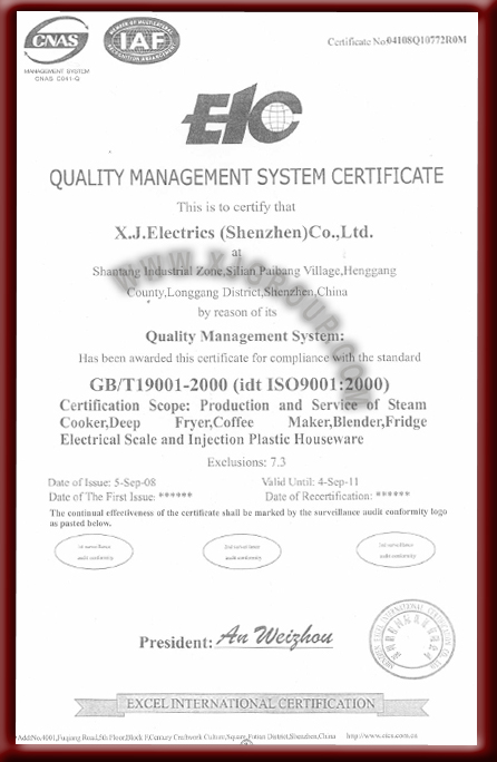 ISO system certificate